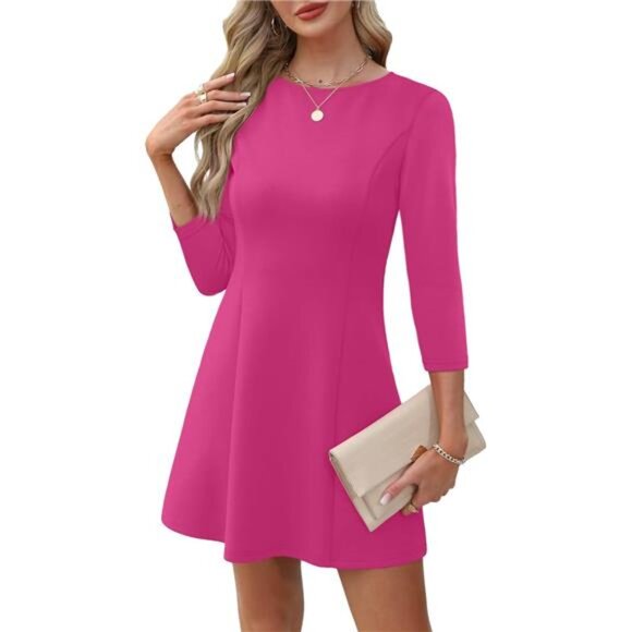 Womens A-Line Boat Neck Mini Dress Pink